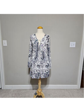 Free People XS Paisley Boho Long Sleeve Mini Dress Lace